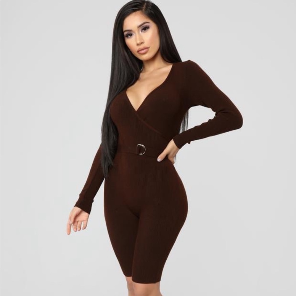 Brown biker short romper